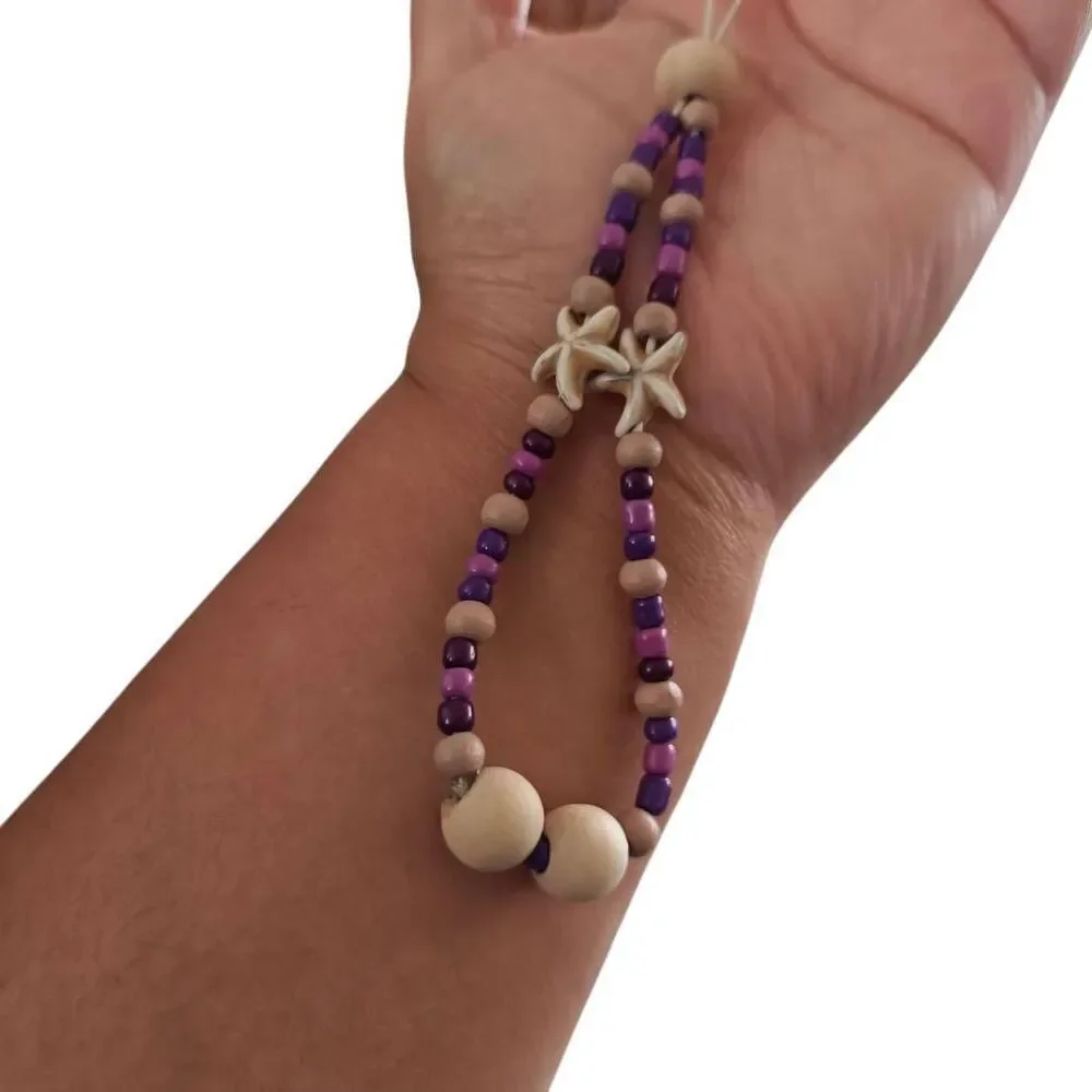 Handmade Beachy Purple Wooden Beaded Phone Strap